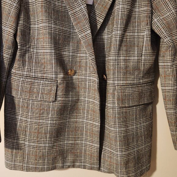 NWT Buddy Love Plaid Double Breasted Oversized Blazer Size Small Brown Tan Cream - Picture 4 of 5